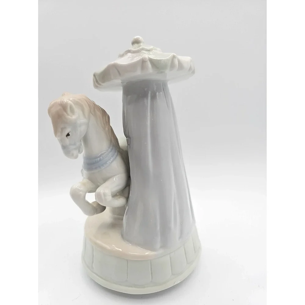 Vintage Pastel Porcelain Carousel Horse Music Box